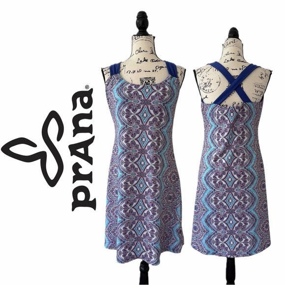 Prana Dresses & Skirts - PrAna Paisley Geometric Cross-Back Dress Built Bra Mandala Sz XL Quinn Casual